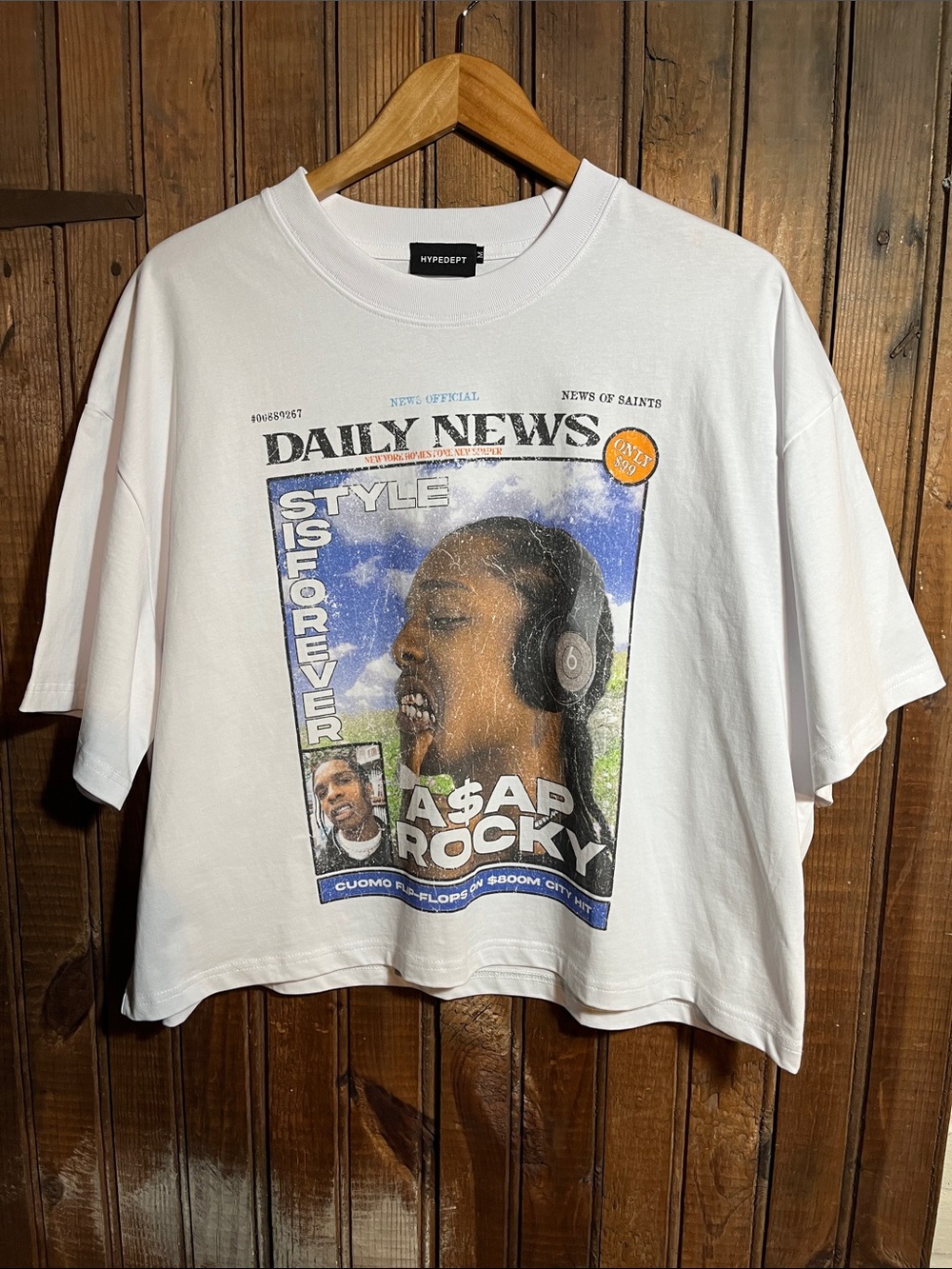 HypeDept "Daily News" A$AP Rocky Graphic Tee - White with Blue Accents